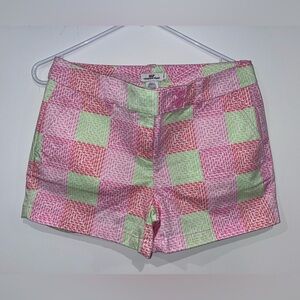 Vineyard Vines Pink & Light Green Check Patchwork High Waist Shorts